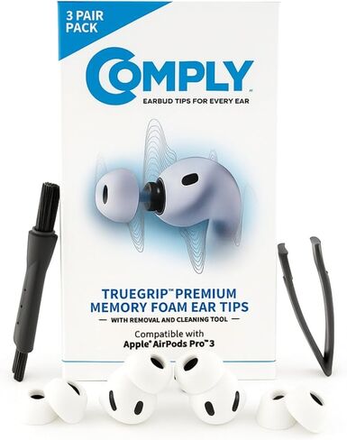 متوافق مع TrueGrip MAX | نصائح بديلة لسماعات الأذن من إسفنج الذاكرة الفاخر لجهاز Apple AirPods Pro Gen 3 | راحة تدوم طويلاً، أقصى قدر من المتانة، ملاءمة آمنة، عزل فائق للضوضاء| أسود (S/M/L) (3 أزواج) in Kuwait