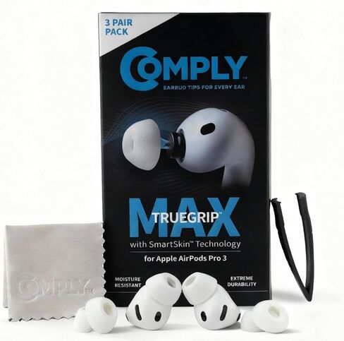 متوافق مع TrueGrip MAX | نصائح بديلة لسماعات الأذن من إسفنج الذاكرة الفاخر لجهاز Apple AirPods Pro Gen 3 | راحة تدوم طويلاً، أقصى قدر من المتانة، ملاءمة آمنة، عزل فائق للضوضاء| أسود (S/M/L) (3 أزواج) in Kuwait