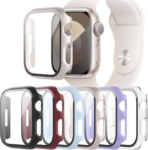 حافظة مكونة من 6 قطع متوافقة مع ساعة Apple Watch 40mm Series SE 3(2025)/SE 2/SE/6/5/4 مع واقي شاشة من الزجاج المقوى، QCKANLJ غطاء حماية كامل للوجه من البولي كربونات الصلب فائق النحافة لساعة iWatch 40 مم in Saudi Arabia