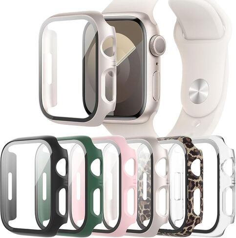 حافظة مكونة من 6 قطع متوافقة مع ساعة Apple Watch 40mm Series SE 3(2025)/SE 2/SE/6/5/4 مع واقي شاشة من الزجاج المقوى، QCKANLJ غطاء حماية كامل للوجه من البولي كربونات الصلب فائق النحافة لساعة iWatch 40 مم in Saudi Arabia
