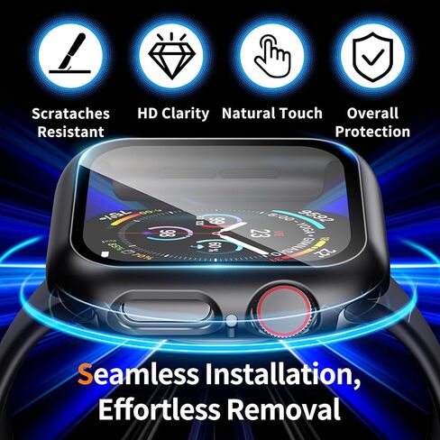 حافظة لواقي شاشة Apple Watch SE 3 (2025)/SE 2/SE/Series 4 5 6 44 ملم زجاج مقسى عالي الدقة | سليم الحرس الوفير | تغطية كاملة للحماية | غطاء وجه صلب من البولي كربونات متوافق مع iWatch in Kuwait