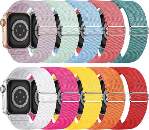10 Pack Stretchy Bands Compatible with Apple Watch Band 40mm 38mm 41mm 42mm 44mm 45mm 46mm 49mm Women Men, Water-Resistant Solo Loop Elastic Sport Straps for iWatch Series 11 10 9 8 7 6 5 4 3 SE Ultra in Kuwait