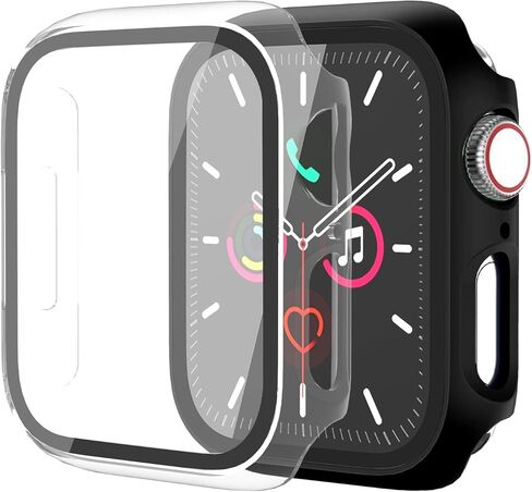 حافظة لواقي شاشة Apple Watch SE 3 (2025)/SE 2/SE/Series 4 5 6 44 ملم زجاج مقسى عالي الدقة | سليم الحرس الوفير | تغطية كاملة للحماية | غطاء وجه صلب من البولي كربونات متوافق مع iWatch in Kuwait