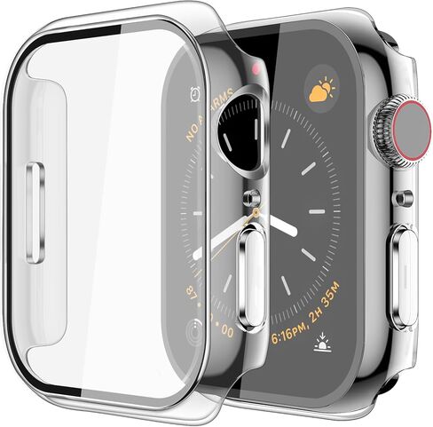 حافظة لواقي شاشة Apple Watch SE 3 (2025)/SE 2/SE/Series 4 5 6 44 ملم زجاج مقسى عالي الدقة | سليم الحرس الوفير | تغطية كاملة للحماية | غطاء وجه صلب من البولي كربونات متوافق مع iWatch in Kuwait