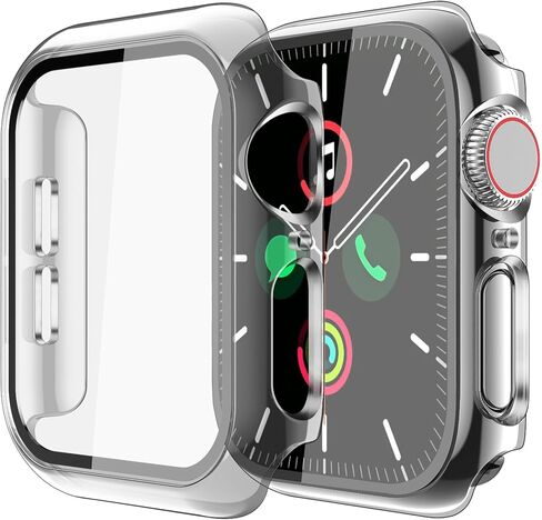 حافظة لواقي شاشة Apple Watch SE 3 (2025)/SE 2/SE/Series 4 5 6 44 ملم زجاج مقسى عالي الدقة | سليم الحرس الوفير | تغطية كاملة للحماية | غطاء وجه صلب من البولي كربونات متوافق مع iWatch in Kuwait