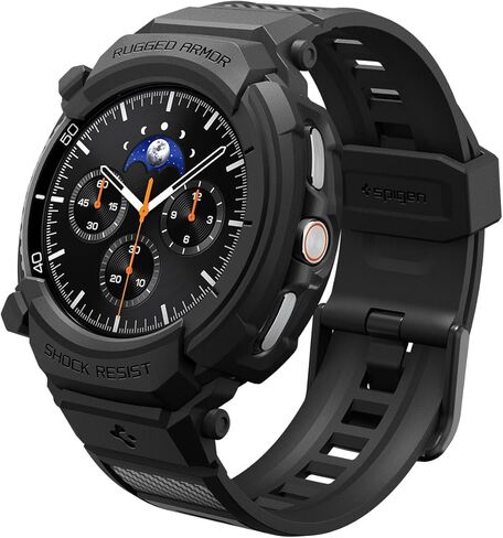 Spigen Rugged Armor Pro مصمم لساعة Samsung Galaxy Watch 8 Classic 46mm مع غطاء TPU واقٍ مع حزام (2025) - أسود غير لامع in Saudi Arabia
