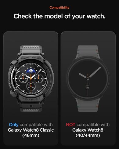 Spigen Rugged Armor Pro مصمم لساعة Samsung Galaxy Watch 8 Classic 46mm مع غطاء TPU واقٍ مع حزام (2025) - أسود غير لامع in Saudi Arabia