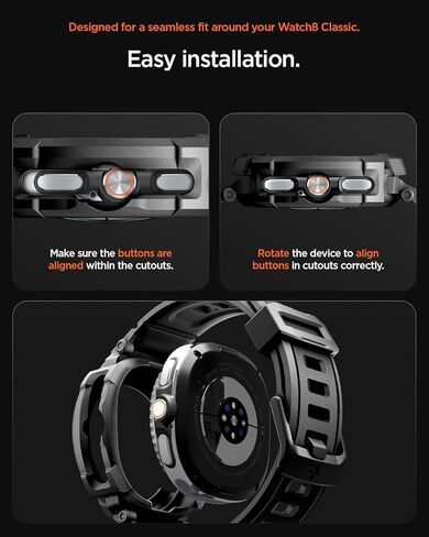 Spigen Rugged Armor Pro مصمم لساعة Samsung Galaxy Watch 8 Classic 46mm مع غطاء TPU واقٍ مع حزام (2025) - أسود غير لامع in Saudi Arabia