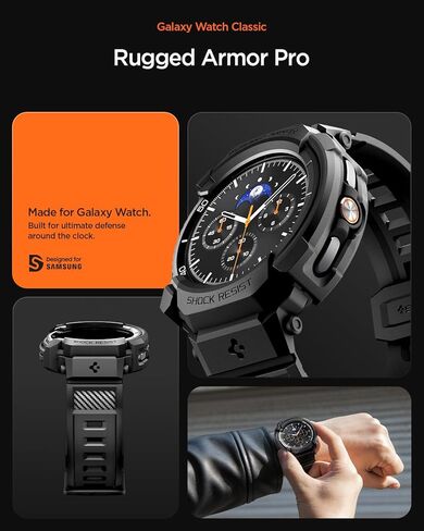 Spigen Rugged Armor Pro مصمم لساعة Samsung Galaxy Watch 8 Classic 46mm مع غطاء TPU واقٍ مع حزام (2025) - أسود غير لامع in Saudi Arabia