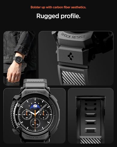 Spigen Rugged Armor Pro مصمم لساعة Samsung Galaxy Watch 8 Classic 46mm مع غطاء TPU واقٍ مع حزام (2025) - أسود غير لامع in Saudi Arabia