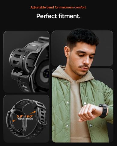 Spigen Rugged Armor Pro مصمم لساعة Samsung Galaxy Watch 8 Classic 46mm مع غطاء TPU واقٍ مع حزام (2025) - أسود غير لامع in Saudi Arabia