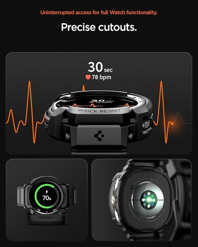 Spigen Rugged Armor Pro مصمم لساعة Samsung Galaxy Watch 8 Classic 46mm مع غطاء TPU واقٍ مع حزام (2025) - أسود غير لامع in Saudi Arabia