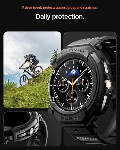 Spigen Rugged Armor Pro مصمم لساعة Samsung Galaxy Watch 8 Classic 46mm مع غطاء TPU واقٍ مع حزام (2025) - أسود غير لامع in Saudi Arabia