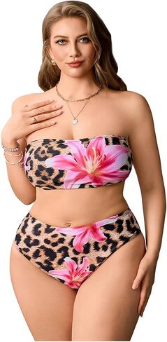نساء زائد الحجم الزهرية النمر النمر السباحة swimsuits عالية محرقة بيكيني مجموعة 2 قطعة بدلات الاستحمام in Saudi Arabia