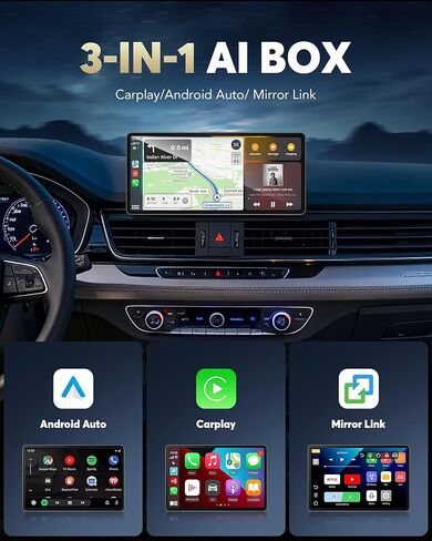 محول CarPlay لاسلكي 2 في 1 لبث Netflix/YouTube/TikTok/TF Card، 2025 Magic Video AI Box & Android Auto Dongle، التوصيل والتشغيل، يناسب iPhone 8+/iOS10+/Android 11+ in Kuwait