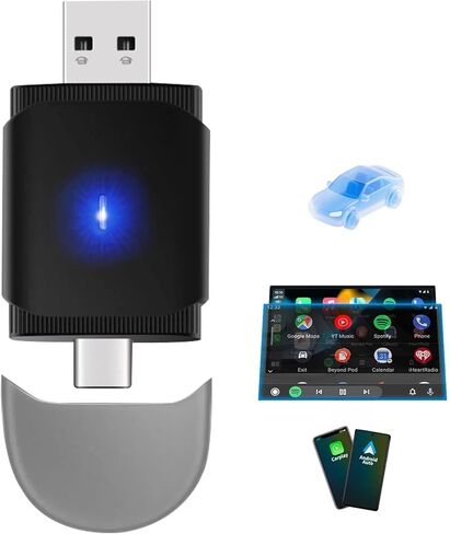 2026 محول لاسلكي 2 في 1 لـ Apple CarPlay وAndroid Auto، التوصيل والتشغيل سلكي صغير بزمن وصول منخفض إلى دونجل لاسلكي للسيارات ذات واجهات USB من النوع A أو النوع C، لهواتف iPhone وAndroid، بدون تأخير in Kuwait