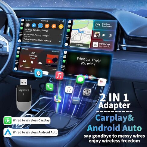 2026 محول لاسلكي 2 في 1 لـ Apple CarPlay وAndroid Auto، التوصيل والتشغيل سلكي صغير بزمن وصول منخفض إلى دونجل لاسلكي للسيارات ذات واجهات USB من النوع A أو النوع C، لهواتف iPhone وAndroid، بدون تأخير in Kuwait