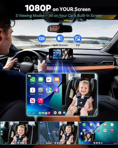 محول سيارة للعناية بالمقصورة من OTTOCAST مع كاميرا سيارة للأطفال، شاشة عرض CarPlay لاسلكية على شاشة السيارة 2026، جهاز مراقبة الطفل بالمقعد الخلفي عالي الدقة 1080 بكسل للتوصيل والتشغيل، ملاحة الشاشة المنقسمة، للآباء وأصحاب الحيوانات الأليفة in Kuwait