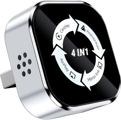 محول CarPlay اللاسلكي 4 في 1، تمت ترقيته 2026 لمحول Apple CarPlay اللاسلكي/Android auto/AirPlay/MirrorLink، تصميم USB صغير مع امتداد من النوع C، اتصال تلقائي سريع، التوصيل والتشغيل in Saudi Arabia
