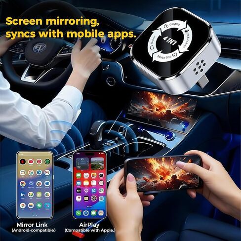 محول CarPlay اللاسلكي 4 في 1، تمت ترقيته 2026 لمحول Apple CarPlay اللاسلكي/Android auto/AirPlay/MirrorLink، تصميم USB صغير مع امتداد من النوع C، اتصال تلقائي سريع، التوصيل والتشغيل in Saudi Arabia
