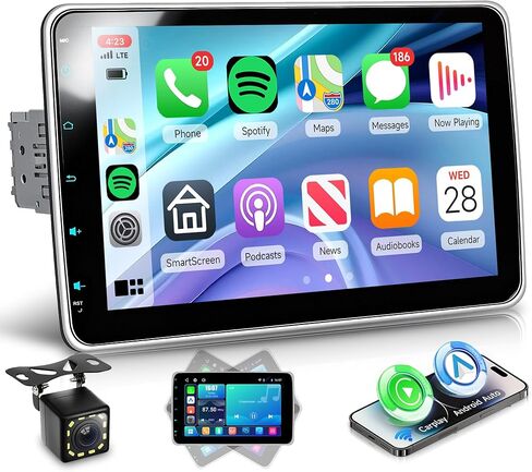 ستيريو سيارة أحادي الدين مع Carplay Android Auto، شاشة لمس 6.86 بوصة، راديو 1 Din مع كاميرا احتياطية، مستقبل صوت السيارة يدعم وصلة مرآة بلوتوث FM USB EQ التحكم في عجلة القيادة in Kuwait