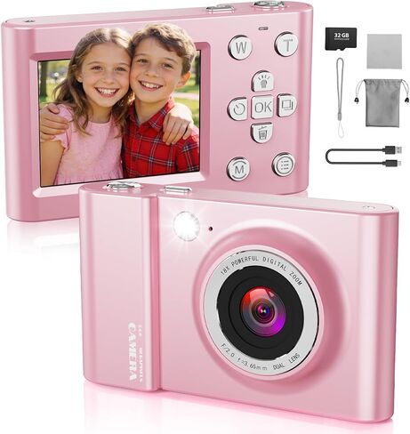 Kids Digital Camera, 4K Vlogging Camera with 64MP & 18X Zoom Anti-Shake, Christmas Birthday Gifts for Kids Ages 3-12, Includes 32GB SD Card (Black) in Kuwait