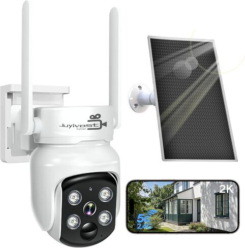كاميرات مراقبة تعمل بالطاقة الشمسية 2K لاسلكية في الهواء الطلق، 2.4G/5G WIFI 360 درجة كاميرات تعمل بالطاقة الشمسية بدقة 4 ميجابكسل لأمن المنزل مع صفارة إنذار كاشفة للحركة PIR، رؤية ليلية ملونة، صوت ثنائي الاتجاه، مقاومة للماء in Kuwait