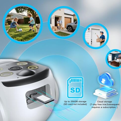 كاميرات مراقبة تعمل بالطاقة الشمسية 2K لاسلكية في الهواء الطلق، 2.4G/5G WIFI 360 درجة كاميرات تعمل بالطاقة الشمسية بدقة 4 ميجابكسل لأمن المنزل مع صفارة إنذار كاشفة للحركة PIR، رؤية ليلية ملونة، صوت ثنائي الاتجاه، مقاومة للماء in Kuwait