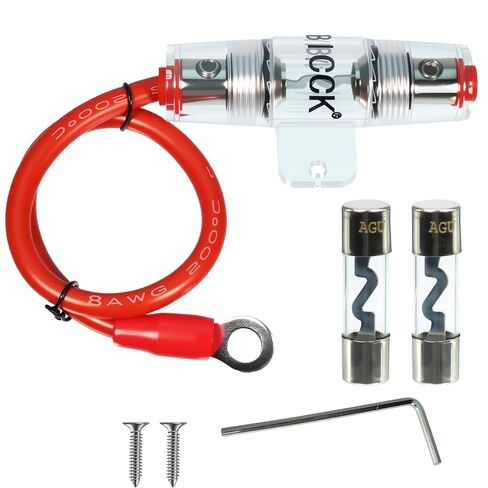 سلك طاقة 8 قياس AWG بطول 1 قدم مع حامل فيوز 100 أمبير AGU وحامل نحاسي خالي من الأكسجين لصوت السيارة والإنذار ومكبر الصوت والضواغط (100 أمبير) in Kuwait