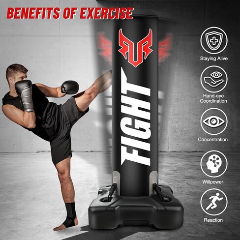 حقيبة ملاكمة واقفة للبالغين، حقيبة ملاكمة بقاعدة مطورة مع حقيبة ركل مع قفازات MMA ومضخة، حقيبة ثقيلة من مادة سميكة 0.7 مم لتمارين الصالة الرياضية المنزلية واللياقة البدنية التايلاندية in Saudi Arabia