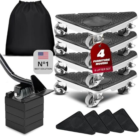 Tri‑Dolly Furniture Mover Set – 4×3‑Wheel Rollers & Lifter, 2,650 lb Capacity, 360° Rotation, Floor‑Safe, Gloves & Bag in Saudi Arabia