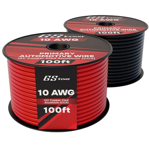 GS Power 200ft CCA 10 قياس أسلاك السيارات، أحمر وأسود-100 قدم لكل لفة، 10 AWG 12 فولت، سلك كهربائي مرن لمكبر الصوت ذو جهد منخفض أساسي للسيارة ستيريو الصوت مقطورة تسخير الأسلاك هوكوب DIY in Kuwait