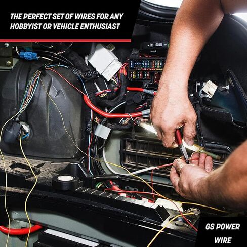 GS Power 200ft CCA 10 قياس أسلاك السيارات، أحمر وأسود-100 قدم لكل لفة، 10 AWG 12 فولت، سلك كهربائي مرن لمكبر الصوت ذو جهد منخفض أساسي للسيارة ستيريو الصوت مقطورة تسخير الأسلاك هوكوب DIY in Kuwait