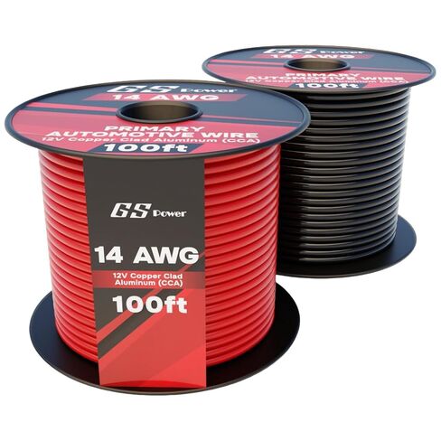 GS Power 200ft CCA 10 قياس أسلاك السيارات، أحمر وأسود-100 قدم لكل لفة، 10 AWG 12 فولت، سلك كهربائي مرن لمكبر الصوت ذو جهد منخفض أساسي للسيارة ستيريو الصوت مقطورة تسخير الأسلاك هوكوب DIY in Kuwait
