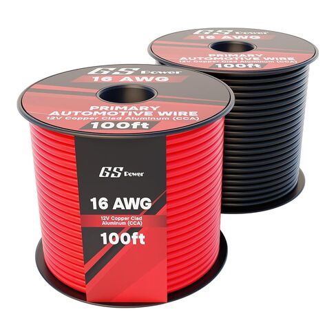 GS Power 200ft CCA 10 قياس أسلاك السيارات، أحمر وأسود-100 قدم لكل لفة، 10 AWG 12 فولت، سلك كهربائي مرن لمكبر الصوت ذو جهد منخفض أساسي للسيارة ستيريو الصوت مقطورة تسخير الأسلاك هوكوب DIY in Kuwait