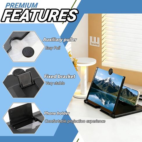 Screen Magnifier for Cell Phone, 12-inch 3D HD Portable Magnifying Screen with Foldable Stand for Movies & Gaming, Upgrade Universal Phone Screen Amplifier Compatible with All Smartphones (Black) in Saudi Arabia