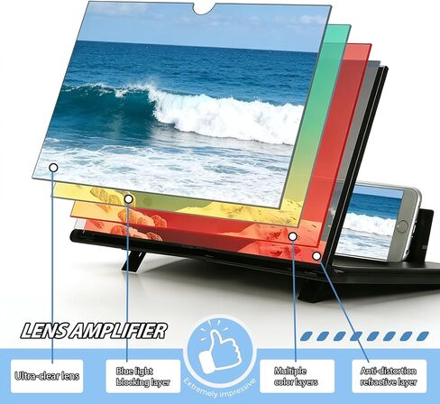 Screen Magnifier for Cell Phone, 12-inch 3D HD Portable Magnifying Screen with Foldable Stand for Movies & Gaming, Upgrade Universal Phone Screen Amplifier Compatible with All Smartphones (Black) in Saudi Arabia