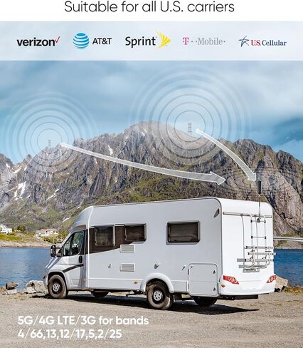 Cell Phone Booster for Truck RV Vehicle, Cell Phone Signal Booster Compatible with All U.S. Carriers AT&T, Verizon, T-Mobile & More, Boosts 5G/4G LTE/3G Signal for Band 4/12/13/17/5/2/25 in Kuwait