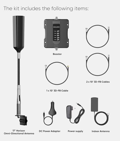 Cell Phone Booster for Truck RV Vehicle, Cell Phone Signal Booster Compatible with All U.S. Carriers AT&T, Verizon, T-Mobile & More, Boosts 5G/4G LTE/3G Signal for Band 4/12/13/17/5/2/25 in Kuwait
