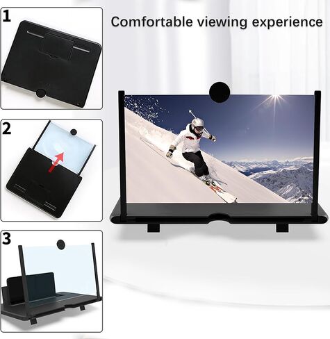 12 Inch Smartphone Screen Magnifier 3D HD Foldable Phone Stand with Adjustable Angle, Suitable for Movies, Videos, and Games,Supports All Smartphones. (Black) in Saudi Arabia