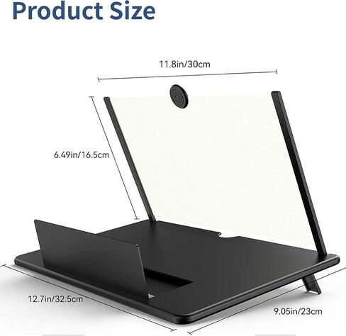 12 Inch Smartphone Screen Magnifier 3D HD Foldable Phone Stand with Adjustable Angle, Suitable for Movies, Videos, and Games,Supports All Smartphones. (Black) in Saudi Arabia