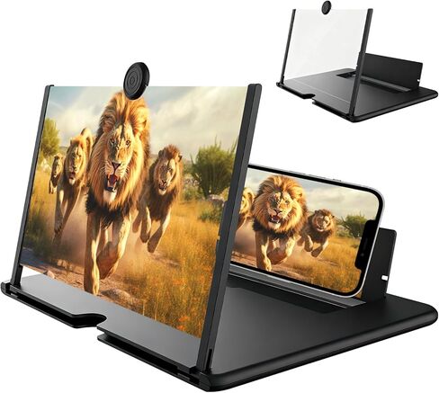 12INCH Mobile Phone Magnifier Screen,2026 New 3D HD Magnifier Projector Screen Enlarger for Movies,Videos,Gaming and Travel,Foldable Phone Stand with Screen Amplifier,Supports All Smartphones (Black) in Kuwait