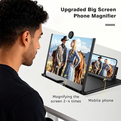 12INCH Mobile Phone Magnifier Screen,2026 New 3D HD Magnifier Projector Screen Enlarger for Movies,Videos,Gaming and Travel,Foldable Phone Stand with Screen Amplifier,Supports All Smartphones (Black) in Kuwait