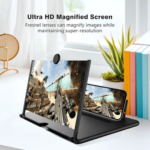 12INCH Mobile Phone Magnifier Screen,2026 New 3D HD Magnifier Projector Screen Enlarger for Movies,Videos,Gaming and Travel,Foldable Phone Stand with Screen Amplifier,Supports All Smartphones (Black) in Kuwait