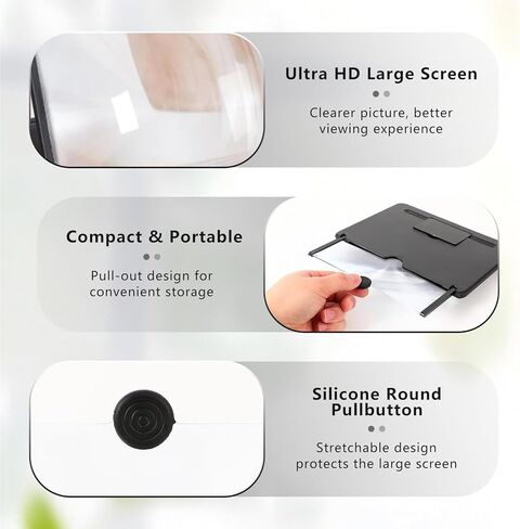12INCH Mobile Phone Magnifier Screen,2026 New 3D HD Magnifier Projector Screen Enlarger for Movies,Videos,Gaming and Travel,Foldable Phone Stand with Screen Amplifier,Supports All Smartphones (Black) in Kuwait