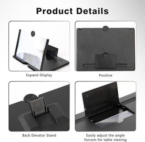 12INCH Mobile Phone Magnifier Screen,2026 New 3D HD Magnifier Projector Screen Enlarger for Movies,Videos,Gaming and Travel,Foldable Phone Stand with Screen Amplifier,Supports All Smartphones (Black) in Kuwait