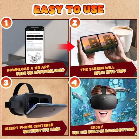 DESTEK V5 VR Headset for Phone, 128 Premium VR apps Included, Anti-Blue Eyes Protected HD Lenses, 110° FOV Virtual Reality Headsets for iPhone, Android Phone- Black in Kuwait