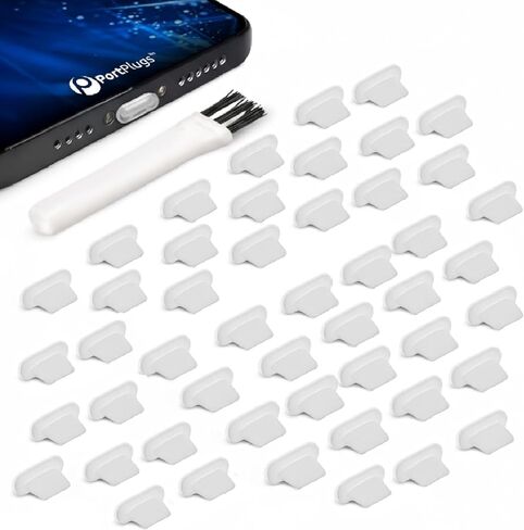 مقابس PortPlugs المضادة للغبار (10 عبوات) - تتضمن فرشاة تنظيف منفذ الشحن - غطاء واقي للمنافذ بتصميم مسطح - متوافق مع iPhone 14، 13،12،11 وAir Pods - أسود in Kuwait