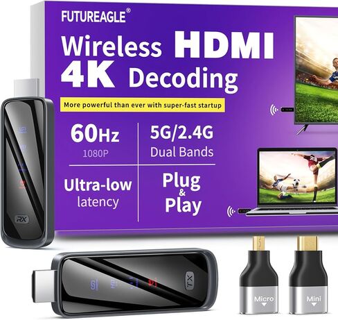 Wireless hdmi Transmitter and Receiver 328FT/100M，4K Decode Plug & Play Portable 5G+2.4G Wireless Display Adapter Extender Kit for Video and Audio to Monitor from PC/Projector/TV Box in Saudi Arabia