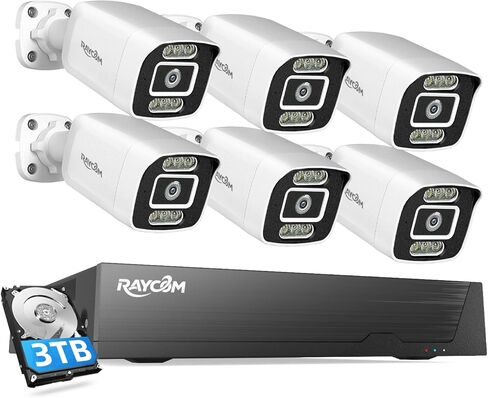 Rraycom [كاميرا Human Detect 5MP PoE، كاميرا IP خارجية، صوت ثنائي الاتجاه، إنذار ضوئي وصوت، رؤية ليلية ملونة، زاوية عرض 120 درجة، مقاومة للماء IP67، وصول عن بعد، بدون رسوم شهرية، العمل مع PoE NVR in Kuwait